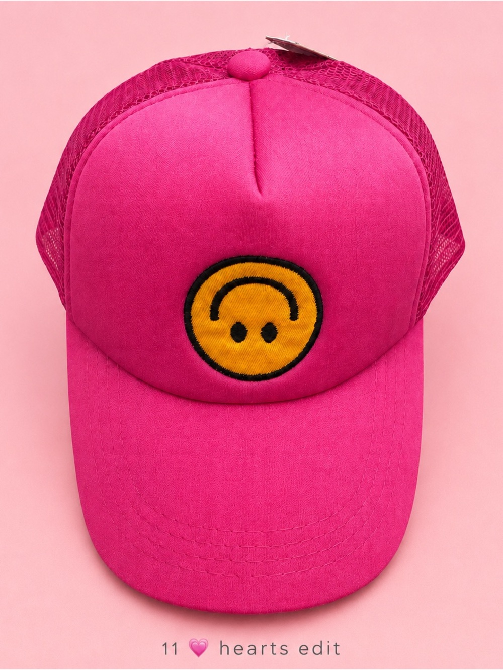 Fuchsia Barbie Pink Upside Down Smiley Face Foam Trucker Hat Snapback NWT - Picture 8 of 8